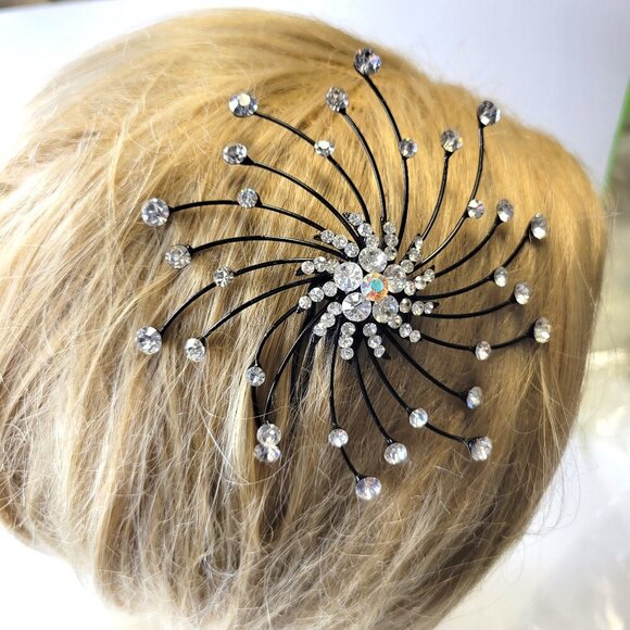 Bride Wedding Hair Pins Black Crystal Hairpins Bridal Hair Accessories Jewelry - Picture 5 of 11